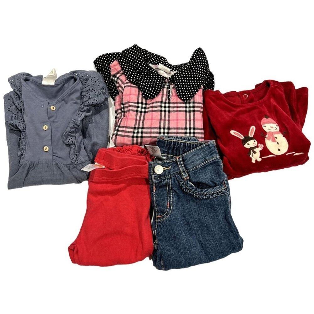 Lot of 5 Gymboree Tops, Jeans Dresses Girls Red Blue Gray Denim Flared Ruffle